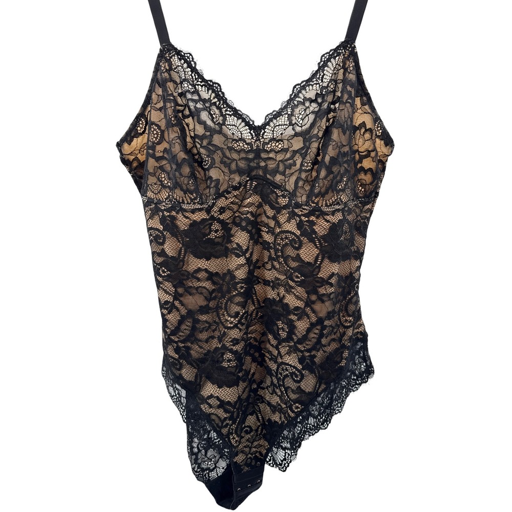 Pinsy Sculpting Lace Shapewear Bodysuit 2X Black Nude Tummy Control NWOT